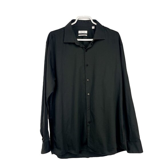 CALVIN KLEIN Egyptian Cotton Single Cuff Long Sleeve Black Business Shirt Sz L - Picture 5 of 9